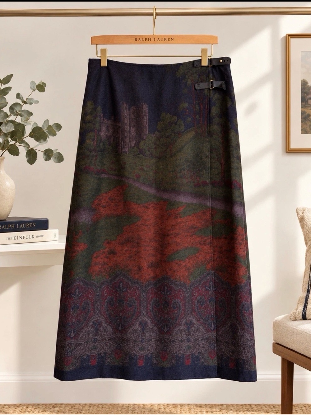 Lauren Ralph Lauren Castle Blanket Wrap Skirt 18W Wool Scenic Dark Academia Vtg